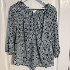 Blue paisley floral white navy detail Croft & Barrow top medium